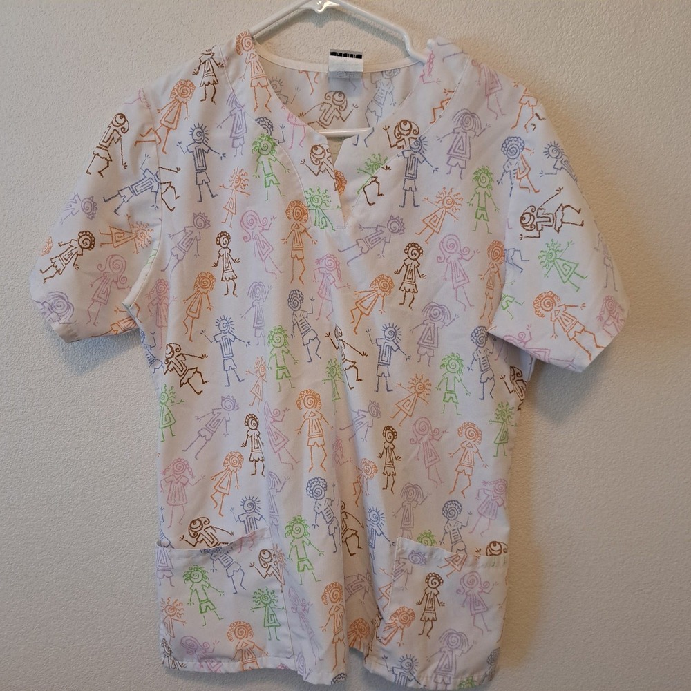 WS Gear Starlight Childrens Foundation Scrub Top White Multi Stick Figure Med